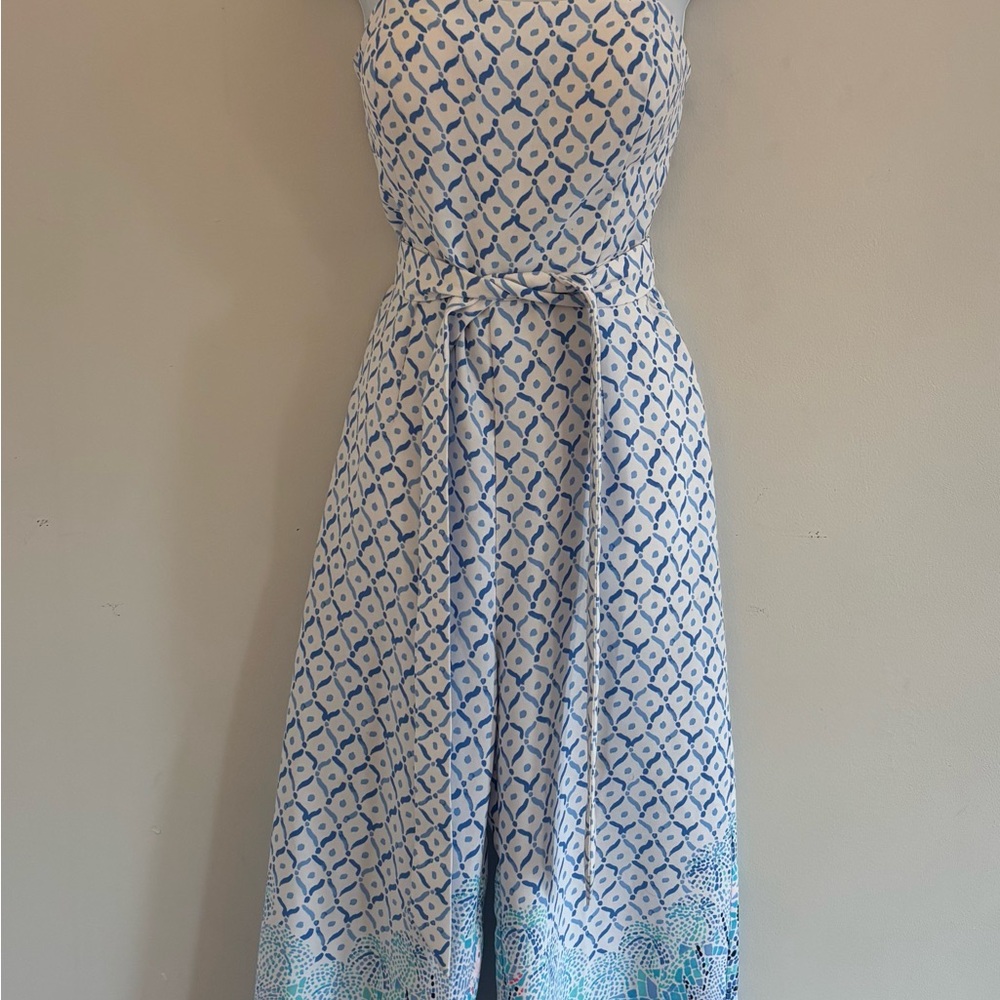 Lilly Pulitzer Sandra Blue and White Jumpsuit Romper, Size 6 - Picture 4 of 9
